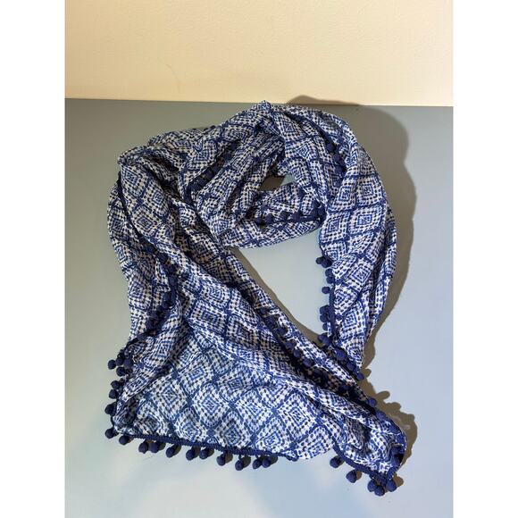 Unbranded womens scarf blue patterned with tassels - Picture 1 of 2
